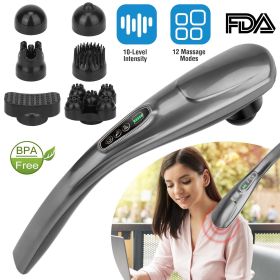 Cordless Handheld Back Massager Deep Tissue Rechargeable Electric Massager w/ 12 Modes 10 Intensity 6 Interchangeable Nodes